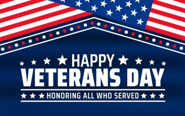 Gaziler Günü 'nün geçmiş kutlamaları ya da ABD bayrağıyla pankart tasarımı. Hizmet eden herkesi onurlandırmak. Amerikan bayrağıyla gazi günü geçmişi.