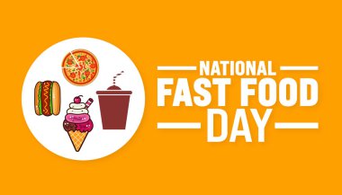 Ulusal Fast Food Day arka planı veya afiş tasarım şablonu her yıl Kasım ayında gözlemlenir. Tatil konsepti. Kart, poster, pankart, şablon için şablon.