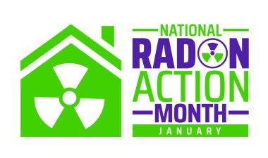 Ulusal Radon Eylem Ayı arka planı, afiş veya poster tasarım şablonu. Ocak 'ta her yıl gözlemlenir. Tatil konsepti. Herhangi bir şablon, kart, poster, pankart, şablon kullan.