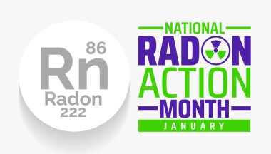 Ulusal Radon Eylem Ayı arka planı, afiş veya poster tasarım şablonu. Ocak 'ta her yıl gözlemlenir. Tatil konsepti. Herhangi bir şablon, kart, poster, pankart, şablon kullan.