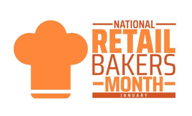 Ulusal Perakende Fırıncıları Ayı arka planı, afiş ya da poster tasarımı şablonu. Ocak 'ta her yıl gözlemlenir. Tatil konsepti. Herhangi bir şablon, kart, poster, pankart, şablon kullan.