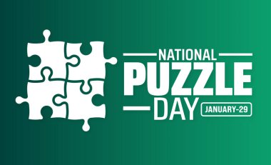 Ulusal yapboz günü arkaplan afişi veya poster tasarımı şablonu. Ocak 'ta her yıl gözlemlenir. Tatil konsepti. Herhangi bir şablon, kart, poster, pankart, şablon kullan.