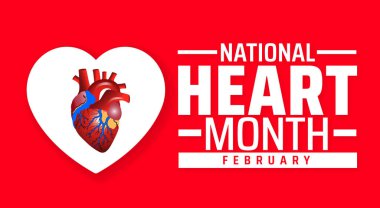 Ulusal Kalp Ayı arkaplan afişi veya poster tasarımı şablonu. Şubat 'ta her yıl gözlemlenir. Tatil konsepti. Herhangi bir şablon, kart, poster, pankart, şablon kullan.