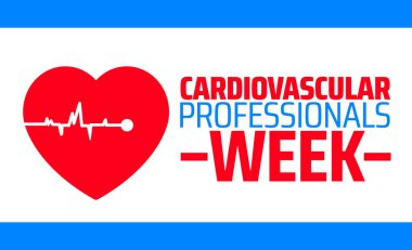 Kardiyovasküler Profesyoneller Haftası arka plan pankartı veya poster tasarım şablonu. Şubat 'ta her yıl gözlemlenir. Tatil konsepti. Herhangi bir şablon, kart, poster, pankart, şablon kullan.