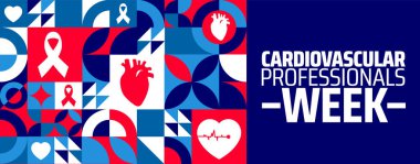 Kardiyovasküler Profesyoneller Haftası arka plan pankartı veya poster tasarım şablonu. Şubat 'ta her yıl gözlemlenir. Tatil konsepti. Herhangi bir şablon, kart, poster, pankart, şablon kullan.