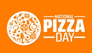 Ulusal Pizza Günü afişi ya da poster tasarımı şablonu. Şubat 'ta her yıl gözlemlenir. Tatil konsepti. Herhangi bir şablon, kart, poster, pankart, şablon kullan.