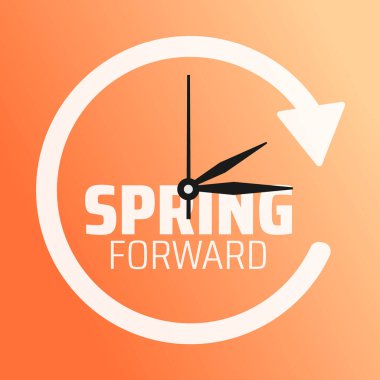 Spring Forward konsepti 2025 sosyal medya afişi veya arkaplan tasarım şablonu Altın renkli. Gün Işığı Tasarruf Zamanı saat tasarımı ile arkaplan ve çizgi film karalama stilini başlatır.