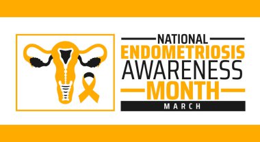 Ulusal Endometriyozis Farkındalık Ay arkaplan afişi veya poster tasarım şablonu. Mart 'ta her yıl gözlemlenir. Tatil konsepti. Herhangi bir şablon, kart, poster, pankart, şablon kullan.