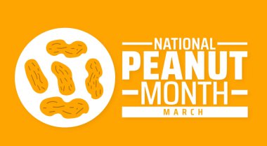 Ulusal Fıstık Ayı arkaplan afişi veya poster tasarım şablonu. Mart 'ta her yıl gözlemlenir. Tatil konsepti. Herhangi bir şablon, kart, poster, pankart, şablon kullan.