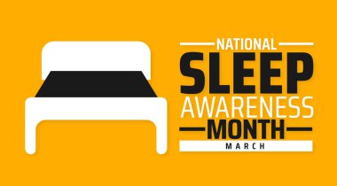 Ulusal Uyku Farkındalığı Ayı afişi veya poster tasarımı şablonu. Mart 'ta her yıl gözlemlenir. Tatil konsepti. Herhangi bir şablon, kart, poster, pankart, şablon kullan.