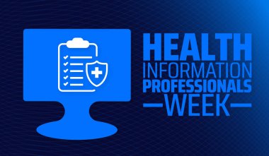 Sağlık Bilgileri Profesyonelleri Haftası afişi veya poster tasarımı şablonu. Mart 'ta her yıl gözlemlenir. Tatil konsepti. Herhangi bir şablon, kart, poster, pankart, şablon kullan.