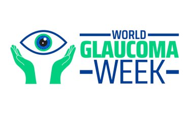 Dünya glokom haftası arkaplan pankartı veya poster tasarımı şablonu. Mart 'ta her yıl gözlemlenir. Tatil konsepti. Herhangi bir şablon, kart, poster, pankart, şablon kullan.