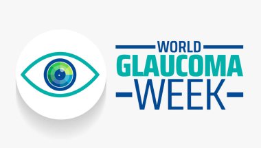 Dünya glokom haftası arkaplan pankartı veya poster tasarımı şablonu. Mart 'ta her yıl gözlemlenir. Tatil konsepti. Herhangi bir şablon, kart, poster, pankart, şablon kullan.