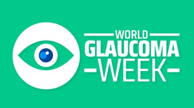 Dünya glokom haftası arkaplan pankartı veya poster tasarımı şablonu. Mart 'ta her yıl gözlemlenir. Tatil konsepti. Herhangi bir şablon, kart, poster, pankart, şablon kullan.