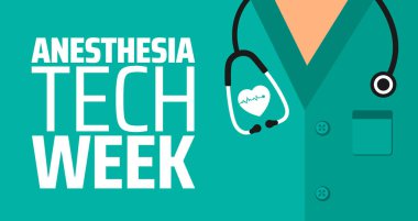 Anestezi Teknoloji Haftası arka plan afişi veya poster tasarım şablonu. Mart 'ta her yıl gözlemlenir. Tatil konsepti. Herhangi bir şablon, kart, poster, pankart, şablon kullan.