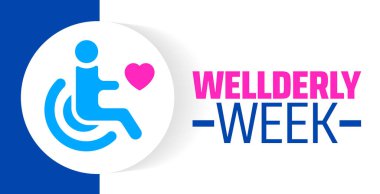 Wellderly Week arka plan afişi veya poster tasarımı şablonu. Mart 'ta her yıl gözlemlenir. Tatil konsepti. Herhangi bir şablon, kart, poster, pankart, şablon kullan.