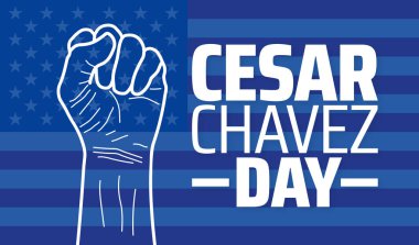 Cesar Chavez Günü arkaplan afişi veya poster tasarımı şablonu. Mart 'ta her yıl gözlemlenir. Tatil konsepti. Herhangi bir şablon, kart, poster, pankart, şablon kullan.