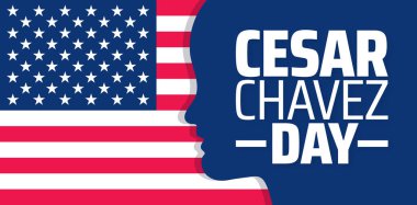 Cesar Chavez Günü arkaplan afişi veya poster tasarımı şablonu. Mart 'ta her yıl gözlemlenir. Tatil konsepti. Herhangi bir şablon, kart, poster, pankart, şablon kullan.