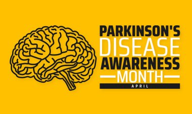 Parkinson Hastalığı Farkındalık Ayı afişi ya da poster tasarımı şablonu. Nisan 'da her yıl gözlemlenir. Tatil konsepti. Herhangi bir şablon, kart, poster, pankart, şablon kullan.