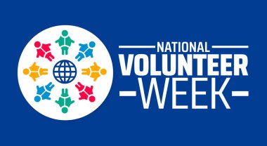 Ulusal Gönüllü Haftası arkaplan afişi veya poster tasarımı şablonu. Nisan 'da her yıl gözlemlenir. Tatil konsepti. Herhangi bir şablon, kart, poster, pankart, şablon kullan.