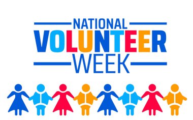 Ulusal Gönüllü Haftası arkaplan afişi veya poster tasarımı şablonu. Nisan 'da her yıl gözlemlenir. Tatil konsepti. Herhangi bir şablon, kart, poster, pankart, şablon kullan.