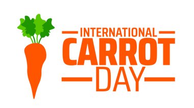 Uluslararası Havuç Günü afişi veya poster tasarımı şablonu. Nisan 'da her yıl gözlemlenir. Tatil konsepti. Herhangi bir şablon, kart, poster, pankart, şablon kullan.