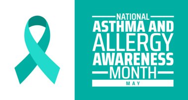 Ulusal Astım ve Alerji Farkındalığı Ay arkaplan afişi veya poster tasarım şablonu. Her yıl mayıs ayında gözlemlenir. Tatil konsepti. Herhangi bir şablon, kart, poster, pankart, şablon kullan.