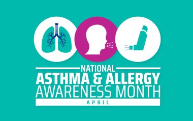 Ulusal Astım ve Alerji Farkındalığı Ay arkaplan afişi veya poster tasarım şablonu. Her yıl mayıs ayında gözlemlenir. Tatil konsepti. Herhangi bir şablon, kart, poster, pankart, şablon kullan.