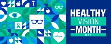 Sağlıklı Görüş Ayı Geometrik şekilli arka plan pankartı veya poster tasarım şablonu. Her yıl mayıs ayında gözlemlenir. Tatil konsepti. Herhangi bir şablon, kart, poster, pankart, şablon kullan.