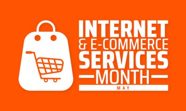 İnternet ve E-Ticaret Hizmetleri Ay arkaplan afişi veya poster tasarım şablonu. Her yıl mayıs ayında gözlemlenir. Tatil konsepti. Herhangi bir şablon, kart, poster, pankart, şablon kullan.
