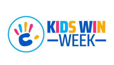 Çocuklar Kazanır Haftası afişi ya da poster tasarımı şablonu. Her yıl mayıs ayında gözlemlenir. Tatil konsepti. Herhangi bir şablon, kart, poster, pankart, şablon kullan.