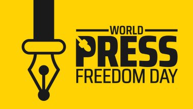 Dünya Basın Özgürlüğü Günü afişi veya poster tasarımı şablonu. Her yıl mayıs ayında gözlemlenir. Tatil konsepti. Herhangi bir şablon, kart, poster, pankart, şablon kullan.