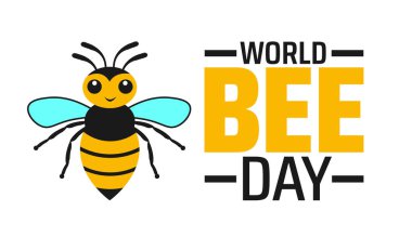 Dünya Arı Günü arkaplan pankartı veya poster tasarımı şablonu. Her yıl mayıs ayında gözlemlenir. Tatil konsepti. Herhangi bir şablon, kart, poster, pankart, şablon kullan.