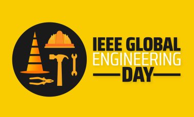 IEEE Küresel Mühendislik Günü arkaplan pankartı veya poster tasarım şablonu. Her yıl mayıs ayında gözlemlenir. Tatil konsepti. Herhangi bir şablon, kart, poster, pankart, şablon kullan.