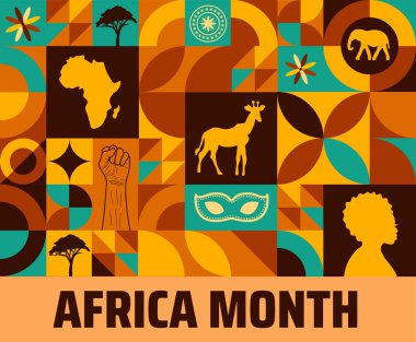 Afrika Ayı Geometrik şekilli arka plan afişi veya poster tasarım şablonu. Her yıl mayıs ayında gözlemlenir. Tatil konsepti. Herhangi bir şablon, kart, poster, pankart, şablon kullan.