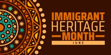 Karayip Amerikan Miras Ayı arka plan afişi veya poster tasarımı şablonu. Haziran Kültür ve Tarih Kutlaması. Tropikal Plaj Sahne Çizimi.