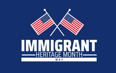 Göçmen Miras Ayı Bayrağı ya da özgeçmişi. Amerikan Bayrağıyla Haziran Kutlaması. Kültürel Çeşitlilik İllüstrasyonu.