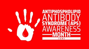 Antifosfolipid Antikor Sendromu APS Farkındalık Ay arkaplan afişi veya poster tasarım şablonu. Her yıl haziran ayında gözlemlenir. Tatil konsepti. Herhangi bir şablon, kart, poster, pankart, şablon kullan.