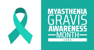 Myasthenia Gravis Farkındalık Ayı arkaplan pankartı veya poster tasarım şablonu. Her yıl haziran ayında gözlemlenir. Tatil konsepti. Herhangi bir şablon, kart, poster, pankart, şablon kullan.