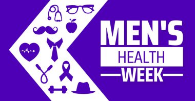 Erkekler Sağlık Haftası afişi ya da poster tasarımı şablonu. Her yıl haziran ayında gözlemlenir. Tatil konsepti. Herhangi bir şablon, kart, poster, pankart, şablon kullan.