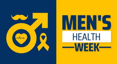 Erkekler Sağlık Haftası afişi ya da poster tasarımı şablonu. Her yıl haziran ayında gözlemlenir. Tatil konsepti. Herhangi bir şablon, kart, poster, pankart, şablon kullan.