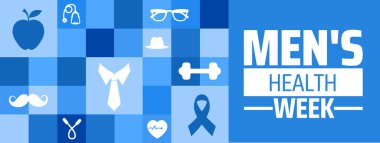 Erkek Sağlığı Haftası Geometrik şekilli arka plan afişi veya poster tasarım şablonu. Her yıl haziran ayında gözlemlenir. Tatil konsepti. Herhangi bir şablon, kart, poster, pankart, şablon kullan.