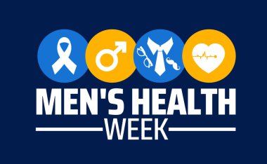 Erkekler Sağlık Haftası afişi ya da poster tasarımı şablonu. Her yıl haziran ayında gözlemlenir. Tatil konsepti. Herhangi bir şablon, kart, poster, pankart, şablon kullan.