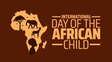 Uluslararası Afrikalı çocuk arkaplan afişi ya da poster tasarım şablonu günü. Her yıl haziran ayında gözlemlenir. Tatil konsepti. Herhangi bir şablon, kart, poster, pankart, şablon kullan.