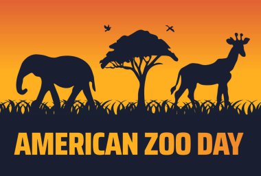 Amerikan Hayvanat Bahçesi Günü afişi ya da poster tasarımı şablonu. Her yıl haziran ayında gözlemlenir. Tatil konsepti. Herhangi bir şablon, kart, poster, pankart, şablon kullan.