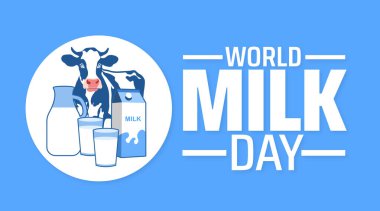 Dünya Süt Günü Geometrik şekilli arka plan pankartı veya poster tasarım şablonu. Her yıl haziran ayında gözlemlenir. Tatil konsepti. Herhangi bir şablon, kart, poster, pankart, şablon kullan.