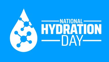 Ulusal Hidrasyon Günü afişi veya poster tasarımı şablonu. Her yıl haziran ayında gözlemlenir. Tatil konsepti. Herhangi bir şablon, kart, poster, pankart, şablon kullan.