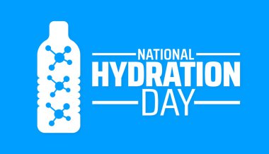 Ulusal Hidrasyon Günü afişi veya poster tasarımı şablonu. Her yıl haziran ayında gözlemlenir. Tatil konsepti. Herhangi bir şablon, kart, poster, pankart, şablon kullan.