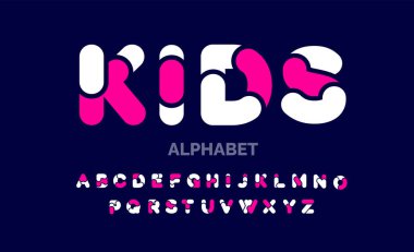 Oyuncu, komik, modern çocuklar, renkli, alfabeden z alfabesine yazı tipi dizaynı seti. Alfabe harfleri. Festivallere giderdik. Cümleler, doğum günü, tebrik kartı, poster ve afişler için teşekkür ederdik..