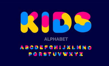 Oyuncu, komik, modern çocuklar, renkli, alfabeden z alfabesine yazı tipi dizaynı seti. Alfabe harfleri. Festivallere giderdik. Cümleler, doğum günü, tebrik kartı, poster ve afişler için teşekkür ederdik..